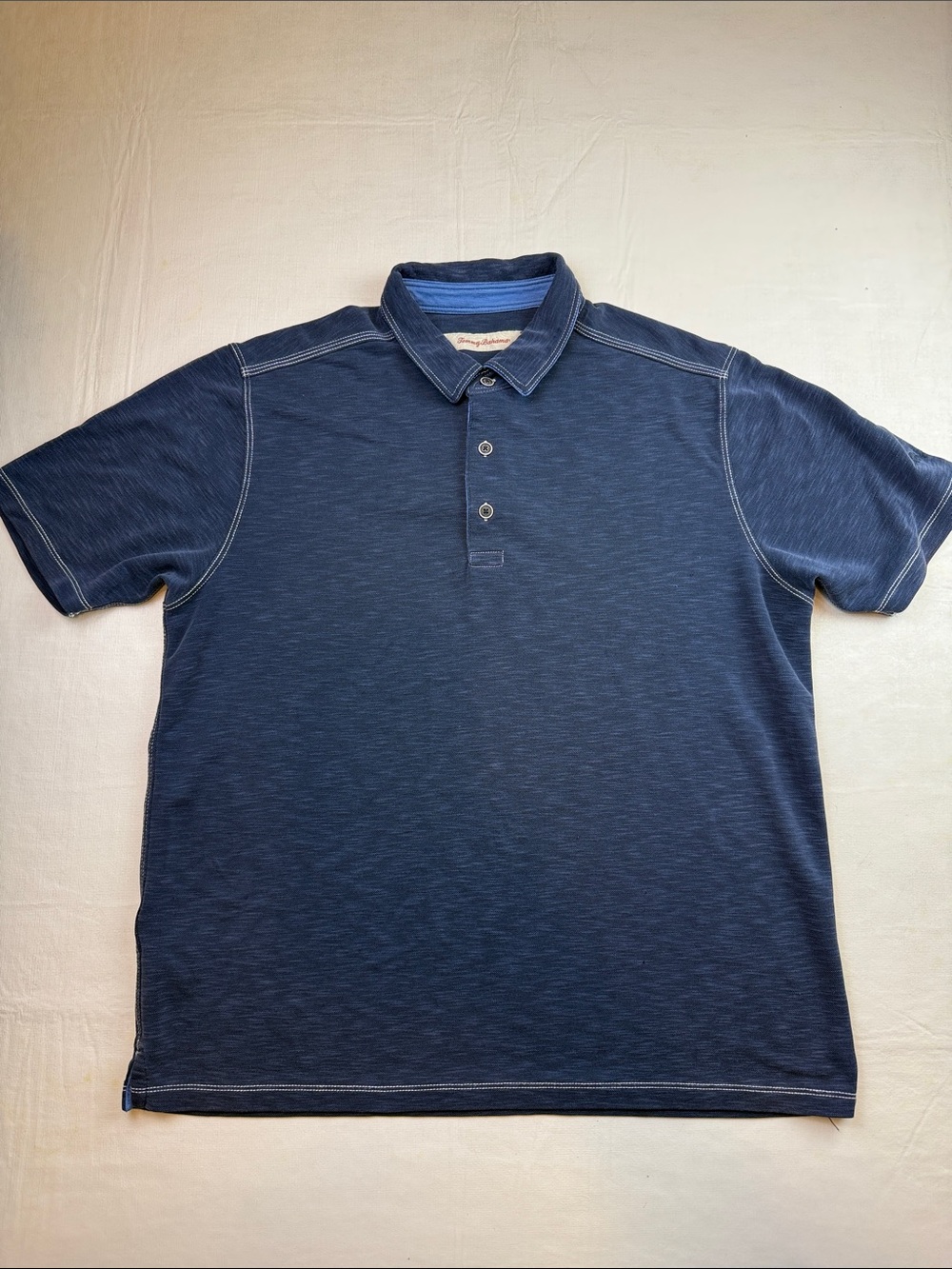 Tommy Bahama Men's Navy Blue Short-Sleeve White Stitching Polo Size L